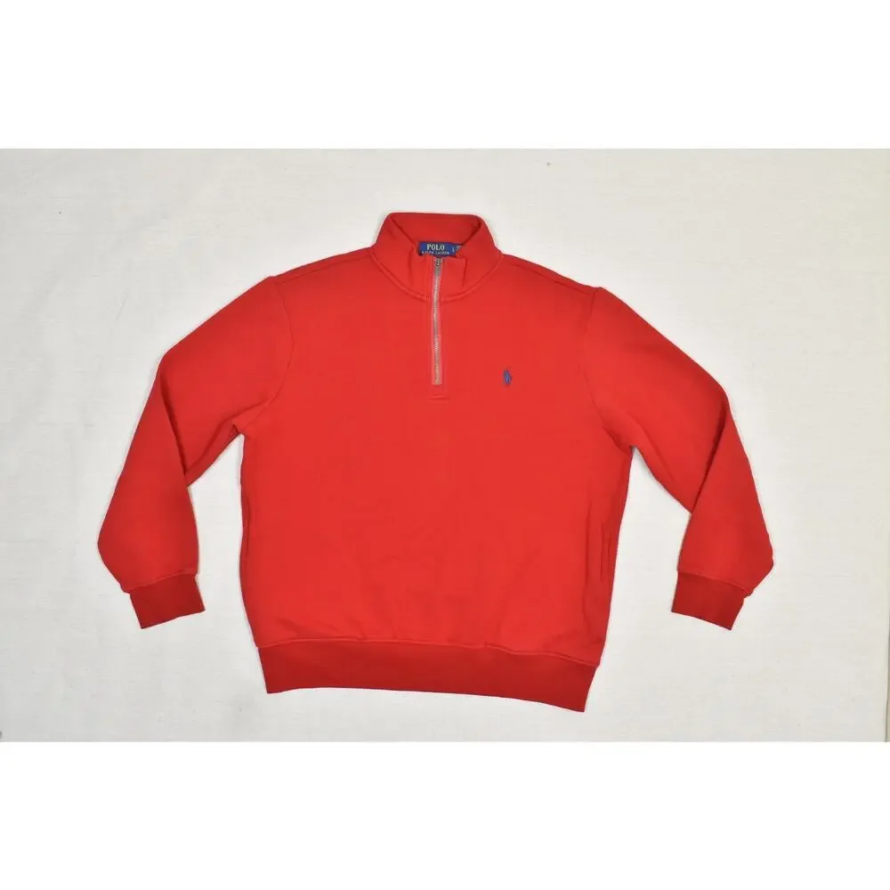 Polo Ralph Lauren Men's Large Red 1/4 Zip Pullover Fleece Sweatshirt Blue Pony L